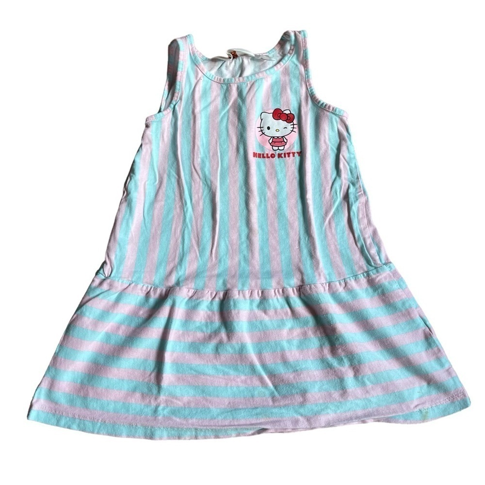 H&M Hello Kitty Graphic Pink & Blue Stripe Sleeveless Dress US 3-4T